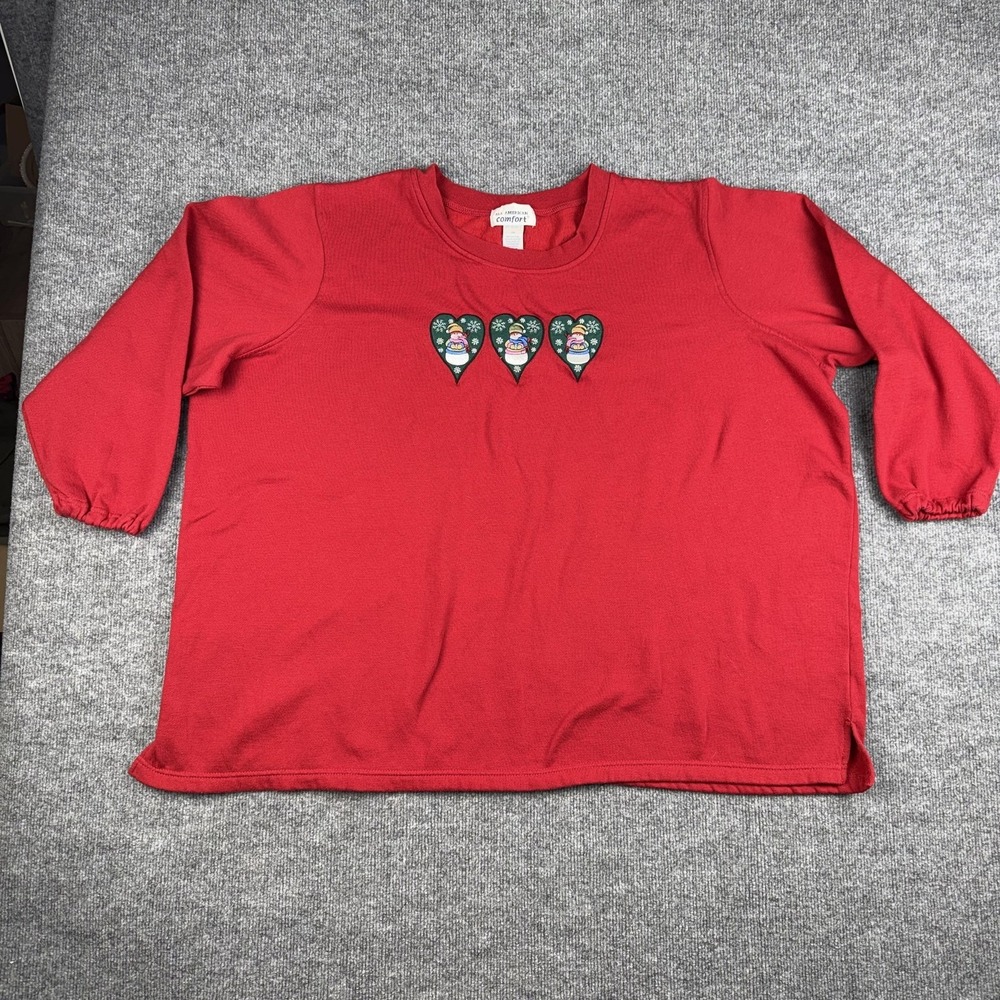 All American Comfort Sweater Womens‎ 3X Red Snowman Heart Fleece Ugly Christmas